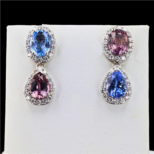 5.71 ctw Multi-colored Sapphire and 0.91 ctw Diamond Earrings