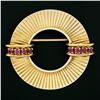 Image 2 : Retro Vintage 14k Yellow Gold 0.64 ctw Round Ruby Fluted Circle Wreath Brooch Pi