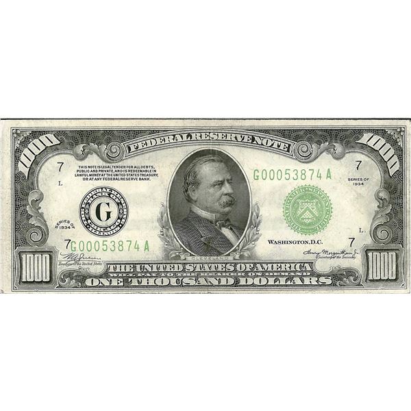 1934 $1000 Federal Reserve Bank Note Chicago