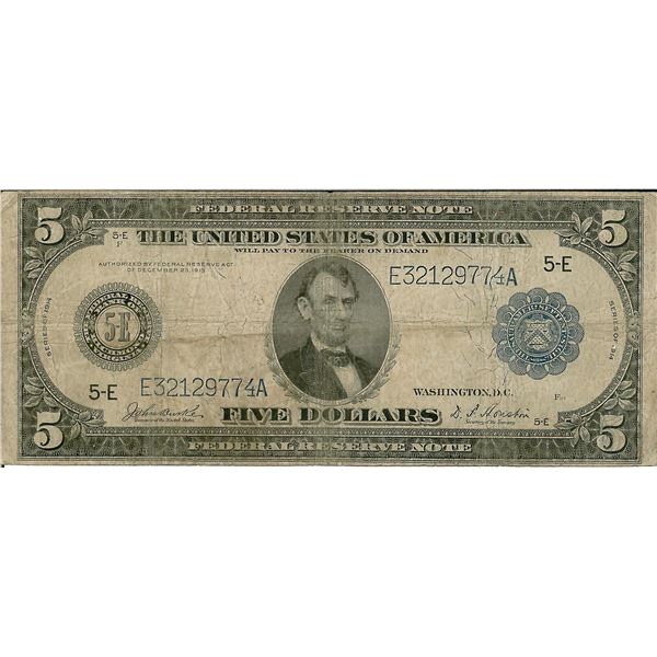 1914 $5 Federal Reserve Bank Note