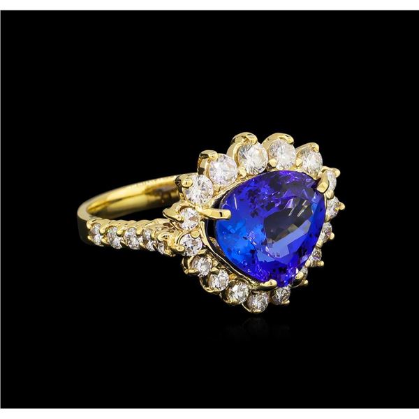 5.39 ctw Tanzanite and Diamond Ring - 14KT Yellow Gold