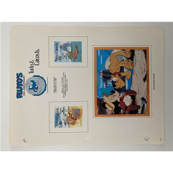 Walt Disney, Mickey Mouse & Friends, Pluto's 50th Anniversary Stamp Sheet . Turks & Caicos Is.