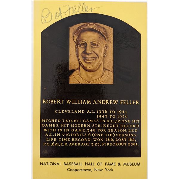 Bob Feller Signed HOF Plaque Postcard