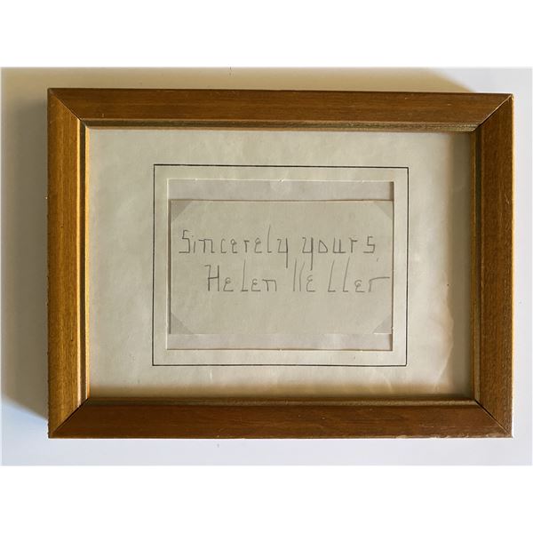 Author Helen Keller signed note in custom frame