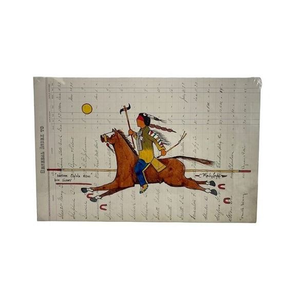 Daniel Long Soldier Original Ledger Art- Another Olglala Rides With Victory