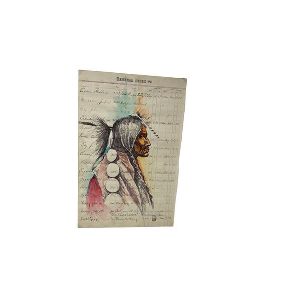 Daniel Long Soldier Original Ledger Art- Sun Dance Leader
