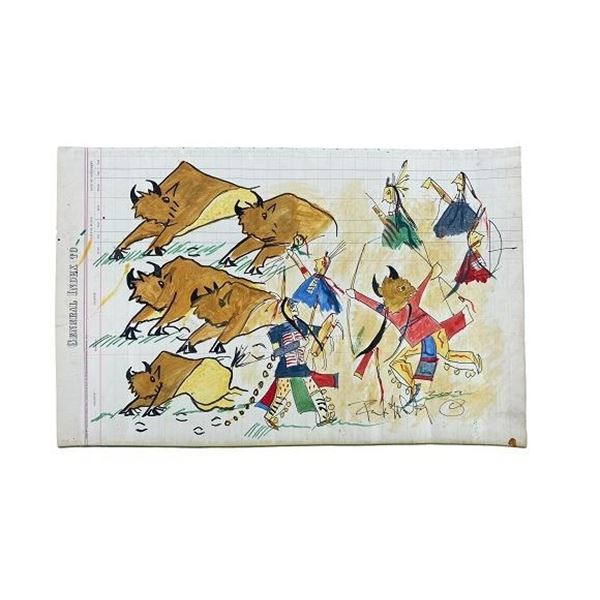 Merle Locke History and Culture Ledger Art (buffalo)