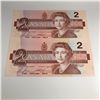 Image 1 : 2 Consecutive Numbered1986 Canadian 2 Dollar Notes UNC