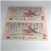 Image 2 : 2 Consecutive Numbered1986 Canadian 2 Dollar Notes UNC