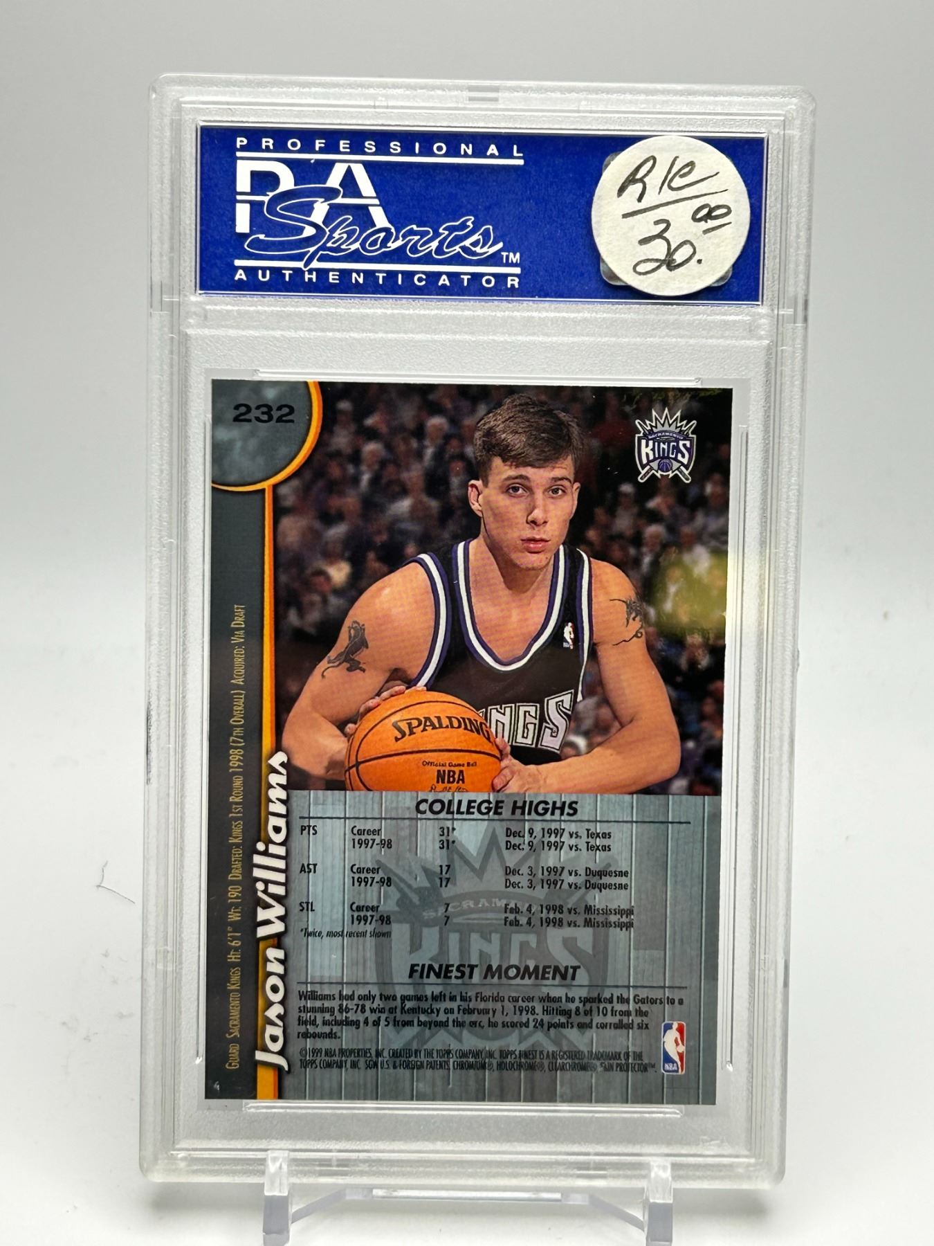 Jason Rookie JASON WILLIAMS ROOKIE CARD GRADED PSA 9