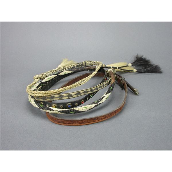 5 Vintage Hat Bands- 2 Are Horsehair- Buckle Is Marked Mexico Silver Overlaid