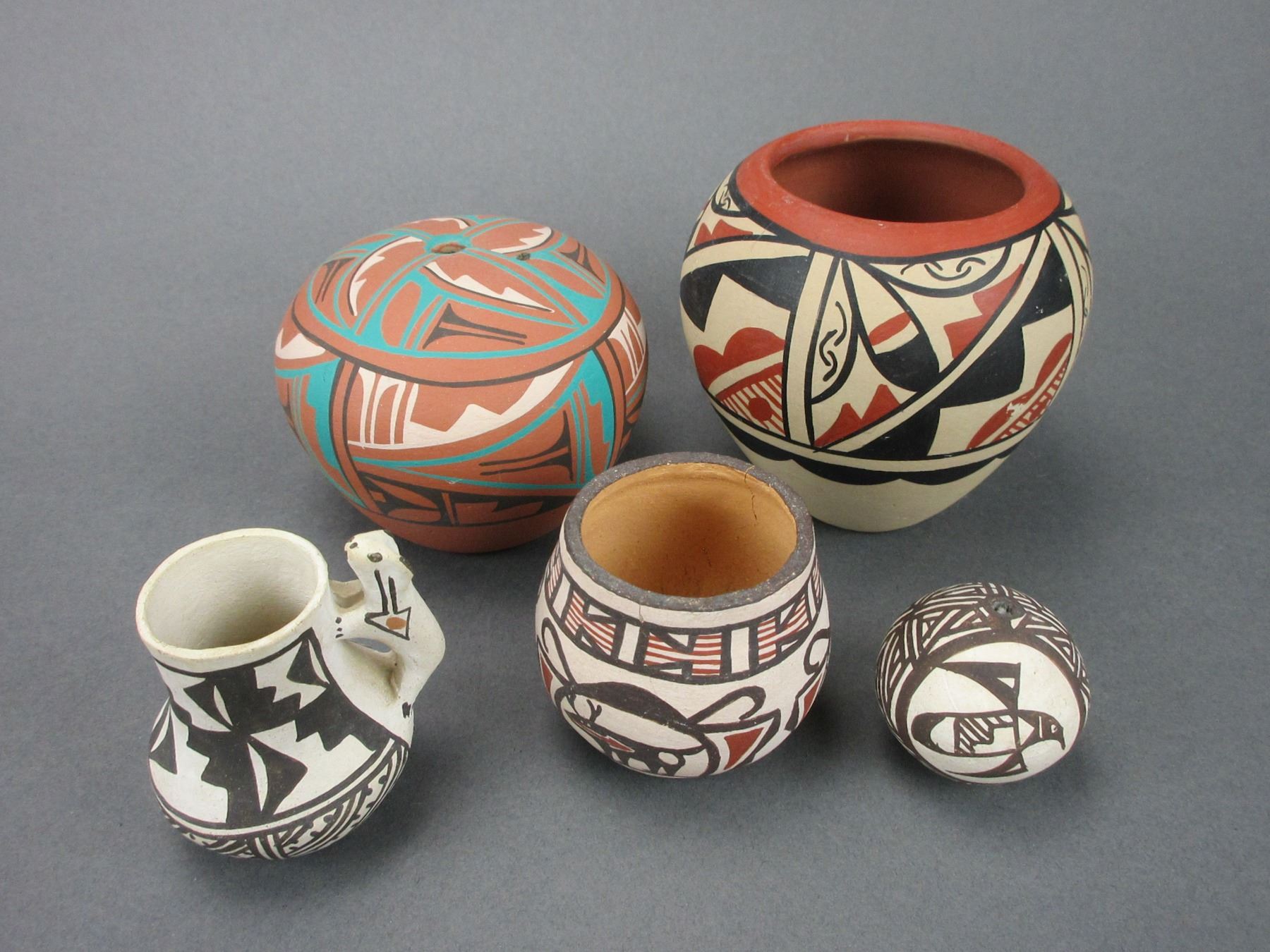5 Clay Vessels Marked Zuni Jemez Pueblo