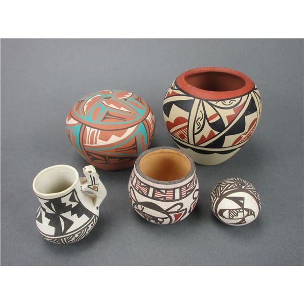 5 Clay Vessels- Marked Acoma- Zuni- Jemez- Pueblo