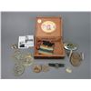 Image 1 : Cigar Box Of Belt Buckles- Badges- Misc.