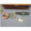 Image 4 : Cigar Box Of Belt Buckles- Badges- Misc.