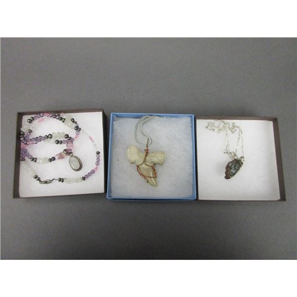 3 Necklaces- Shark Tooth- Copper Nugget- Clear Moonstone