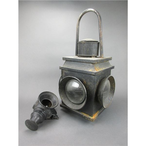 Large Railroad Lantern- 23"H X 11.5"- Small Railroad Lantern With Missing Lens