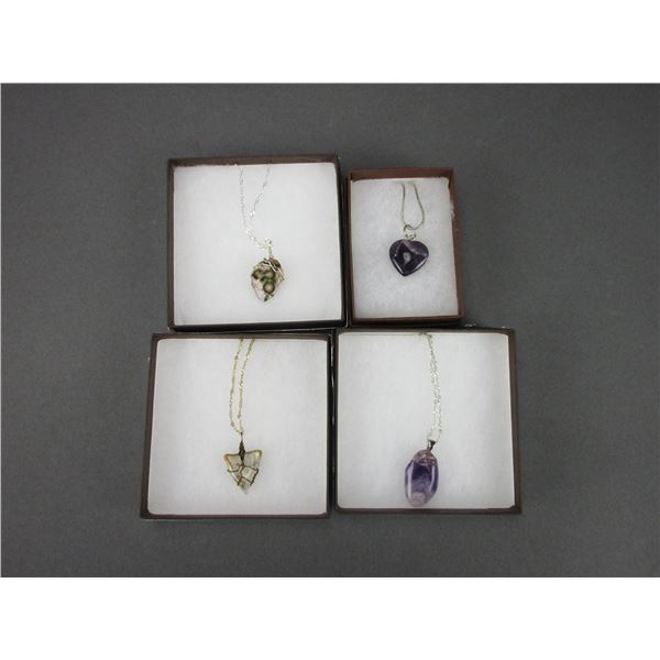 4 Necklaces- Jasper- Agate- 2 Amethyst