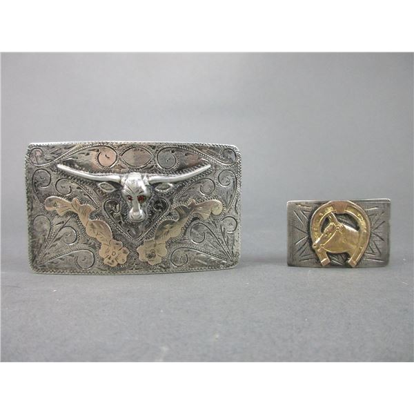 Large Steer Head Belt Buckle Marked Mexico #0995- Ruby Eyes- 3.5" X 2"- Small Horseshoe Belt Buckle