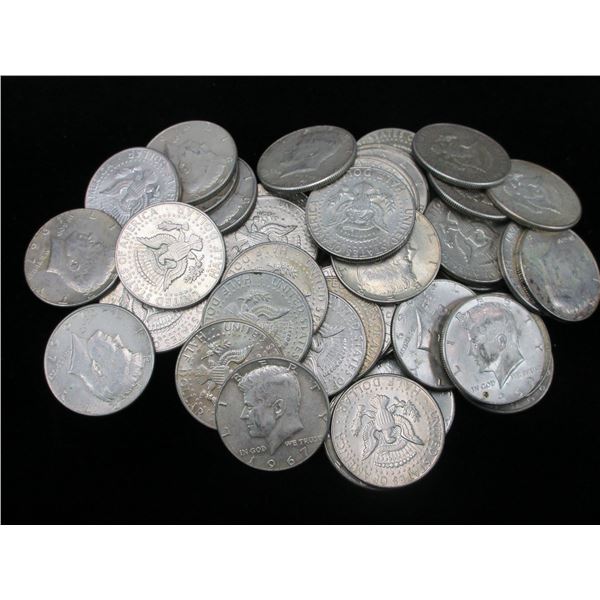 50 Kennedy Half Dollars- 1960's- 40% Silver