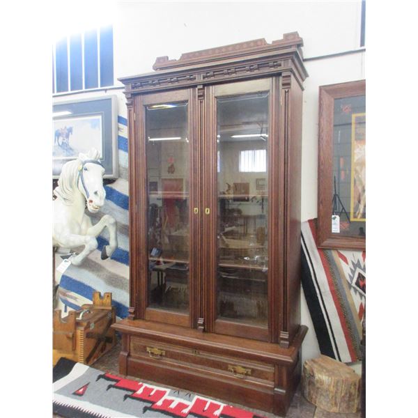 Large Walnut China Key Original Hardware 79"H X 42"W X 18"D