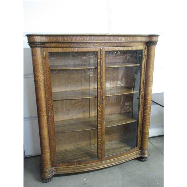 Antique Quarter Sawn Oak Display Cabinet- Double Glass Doors- Key- Immaculate- 59 W X 53 W X 16 D