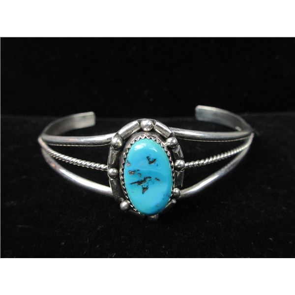 Navajo Marked Sterling Turquoise Bracelet- Kingman Arizona Mine
