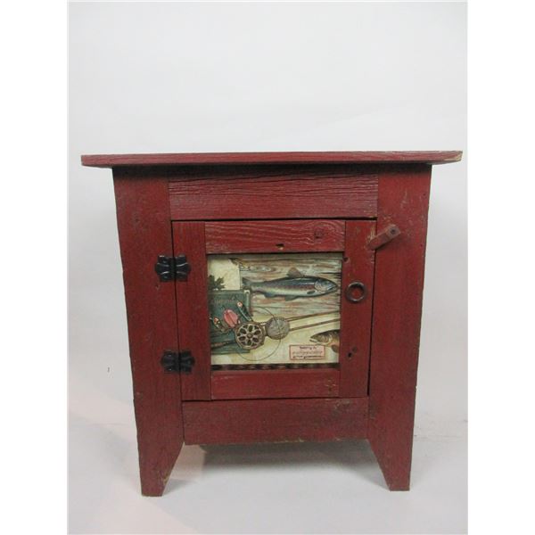 Barnwood Cabinet With Fly Fishing Scene- 25"H X 23"W X 12"D