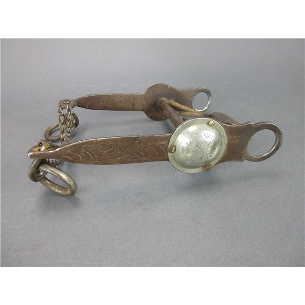 Unmarked Chased Iron Bit- El Toro Cheek- Spade Mouth- Double Slobber Chains- Rein Chain Swivels- 2" 