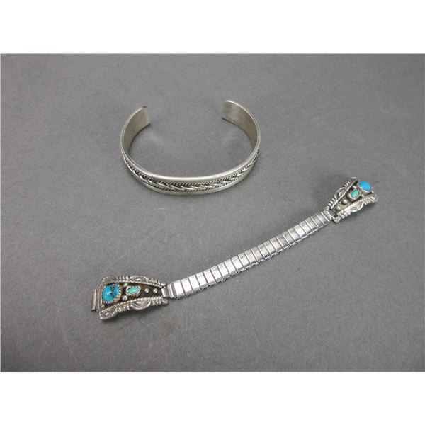 Marked Ron Y Sterling Navajo Hallmarked Bracelet- Marked SA Sterling Turquoise Bracelet