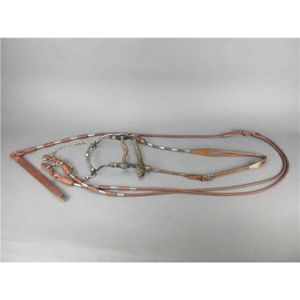 Marked Garcia Saddlery Salinas Cal Sterling Headstall With Braided Leather Romal Reins- Unmarked Sil
