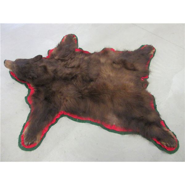 Double Matted Brown Black Bear Rug- Nose To Tail 64"- Across Front Legs 62"- Old Scar On Nose- Good 