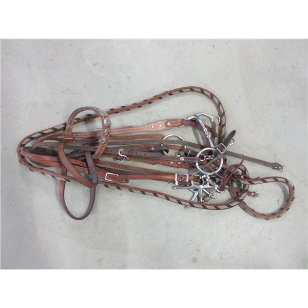 3 Headstalls With Bits 1 With Roping Reins Very Good Condition