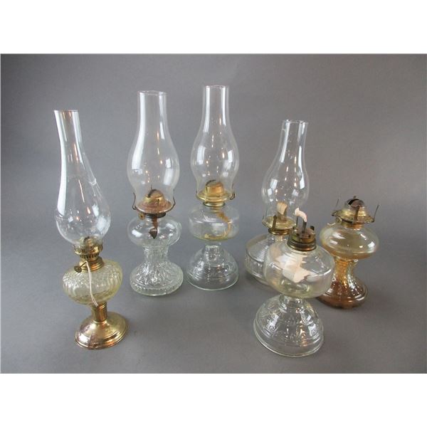 6 Oil Lamp Bases 4 With Chimneys