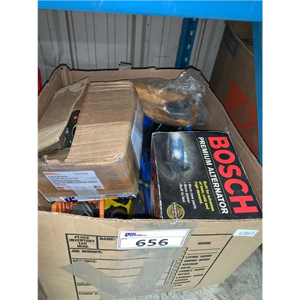 BOX OF ALTERNATOR & ASSORTED RALLY CAR VEHICLE PARTS