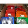 Image 2 : BOX OF ASSORTED PLASTIC PARTS BINS WITH SMALL GENUINE SUBARU PARTS, HARDWARE, PLUGS & GASKETS