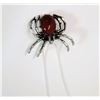 Image 1 : 13)  RED AGATE AND ANTIQUED SILVER TONE SPIDER