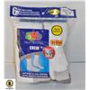 6PK CREW SOCKS ,SIZE 12-16, WHITE