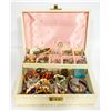 JEWELRY BOX FILLED WITH VINTAGE COSTUME JEWELRY