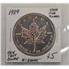 Image 1 : 1989 .9999 FINE SILVER MAPLE LEAF 5 DOLLARS 31.1