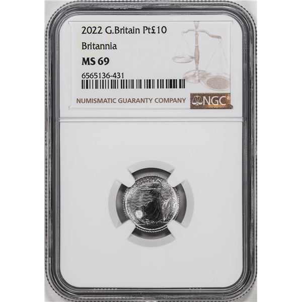 2022 Great Britain 10 Pounds Britannia 1/10oz Platinum Coin NGC MS69