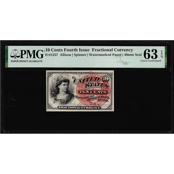 1863 Fourth Issue 10 Cents Fractional Currency Note Fr.1257 PMG Ch. Uncirculated 63EPQ