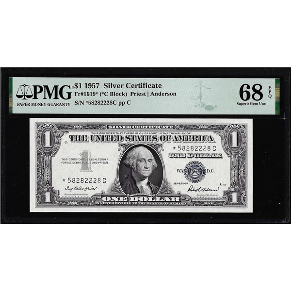 1957 $1 Silver Certificate Star Note Fr.1619* PMG Superb Gem Uncirculated 68EPQ