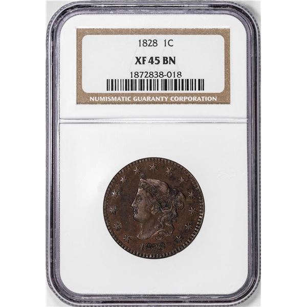 1828 Coronet Head Large Cent Coin NGC XF45BN