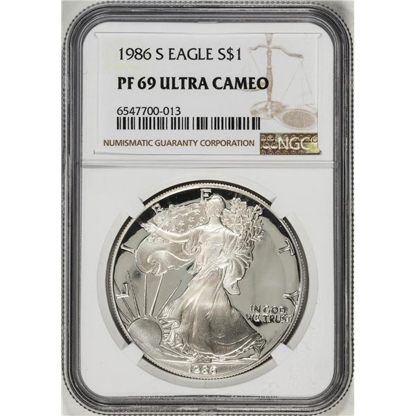 1986-S $1 Proof American Silver Eagle Coin NGC PF69 Ultra Cameo