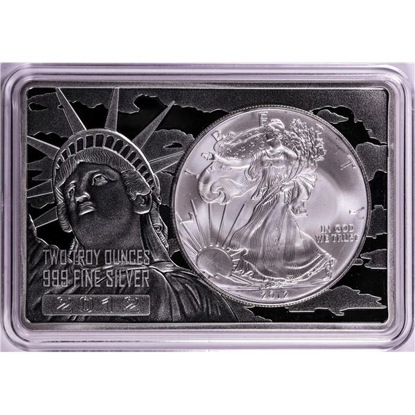 2012 $1 American Silver Eagle Coin & 2oz Silver Bar Set