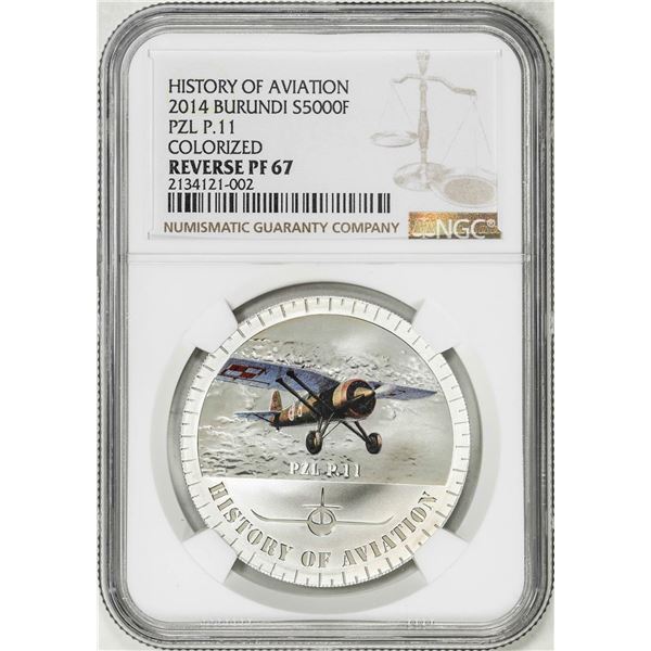 2014 Burundi 5000 Francs History of Aviation PZL P.11 Silver Coin NGC Reverse PF67