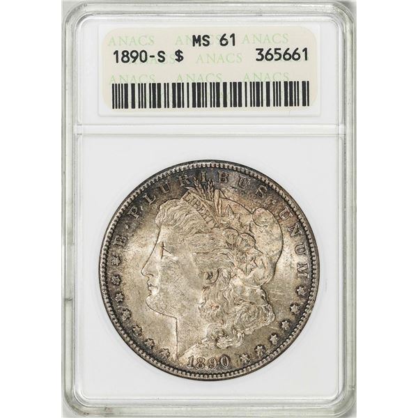 1890-S $1 Morgan Silver Dollar Coin ANACS MS61 Old Soap Box Holder