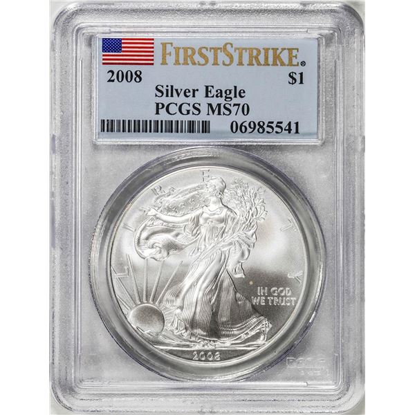 2008 $1 American Silver Eagle Coin PCGS MS70 First Strike