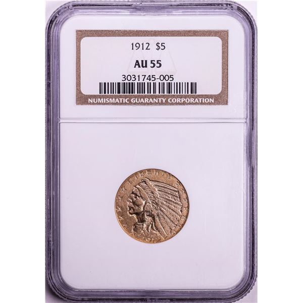 1912 $5 Indian Head Half Eagle Gold Coin NGC AU55